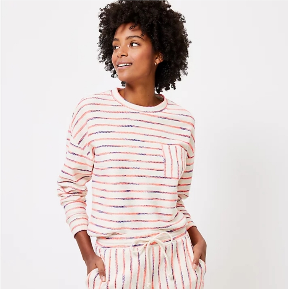 Lou & Grey Neon Striped Terry Pocket Top, Size Small - Picture 1 of 6